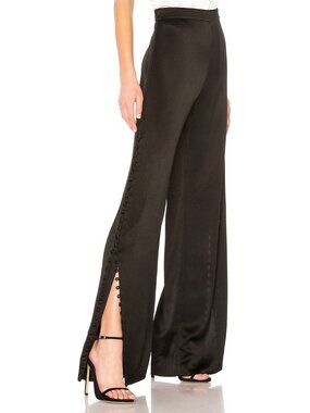 ALEXIS Belda Pants Black L  Wide Leg Side Slit Satin